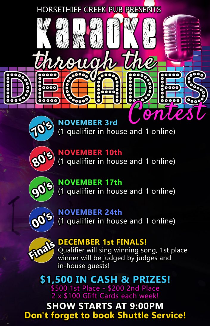 Karaoke Contest Through The Decades Horsethief Creek Pub